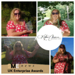 Four pictures of Katina holding the UK Enterprise Award 2025